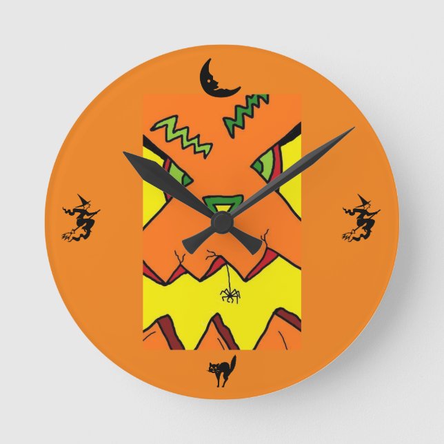 Redondo Mediano Reloj de halloween Jack-O-Lantern y Spider (Anverso)