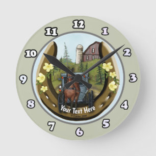 Redondo Mediano Reloj de herradura de viaje por carretera Amish