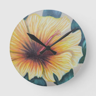 Redondo Mediano Reloj de hibisco amarillo