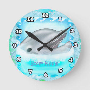 Redondo Mediano Reloj de juego de delfines