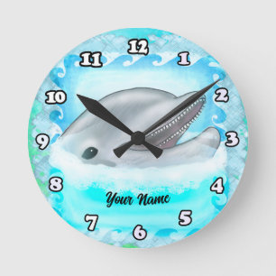 Redondo Mediano Reloj de juego de delfines