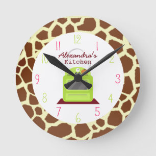 Redondo Mediano Reloj de la cocina del estampado de girafa
