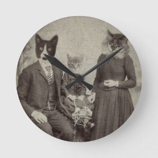 Redondo Mediano Reloj de la comida campestre de la familia de gato