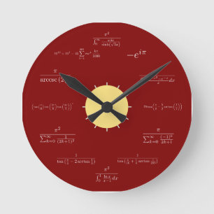 Redondo Mediano Reloj de la matemáticas (fondo rojo)