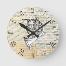 Redondo Mediano Reloj de la música de la trompa del vintage