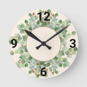 REDONDO MEDIANO RELOJ DE LA PARED BOTÁNICA VERDE SAGE