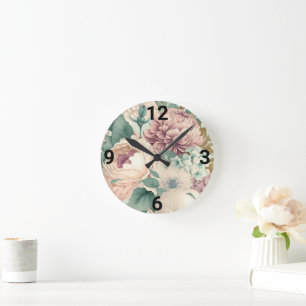REDONDO MEDIANO RELOJ DE LA PARED FLORAL DE LA VINTACIÓN