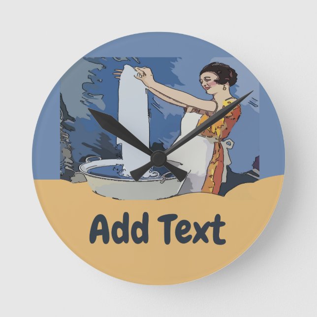 Redondo Mediano Reloj de la sala de lavandería, añadir nombre o te (Anverso)