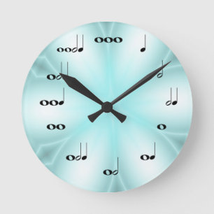 Redondo Mediano Reloj de las notas musicales en azul claro