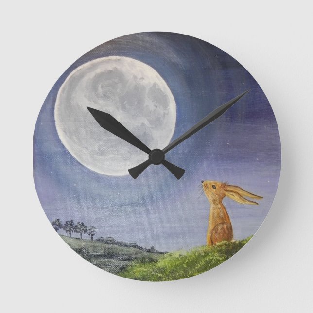 Redondo Mediano Reloj de liebre de Moon Gazing (Anverso)