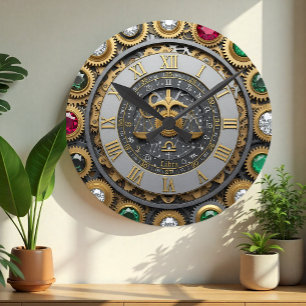 Redondo Mediano Reloj de lira vintage, astrología, zodiaco, gemas,
