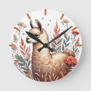 Redondo Mediano Reloj de Llama Floral Cute