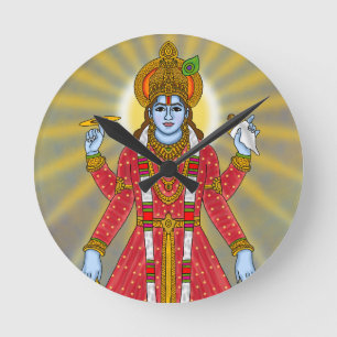 Redondo Mediano Reloj de Lord Vishnu: Arte de Pared Divino y Decor