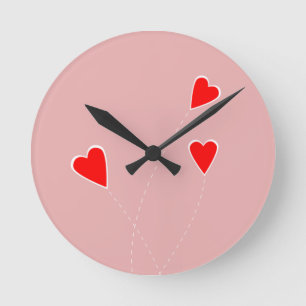 Redondo Mediano Reloj de los corazones rojos