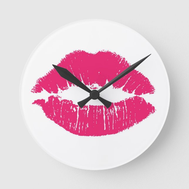 Redondo Mediano Reloj de los labios rosados calientes (Anverso)