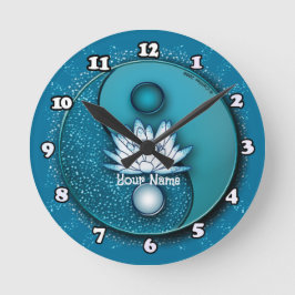 Redondo Mediano Reloj de Loto Yin Yang Azul