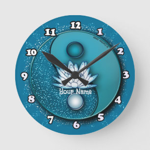 Redondo Mediano Reloj de Loto Yin Yang Azul