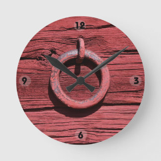 Redondo Mediano Reloj de madera rojo rural rústico del anillo del