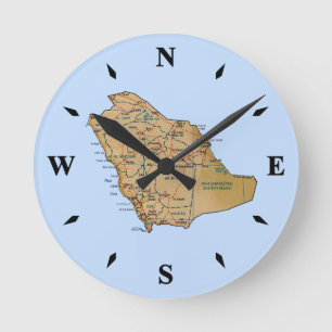 Redondo Mediano Reloj de mapa de Arabia Saudita