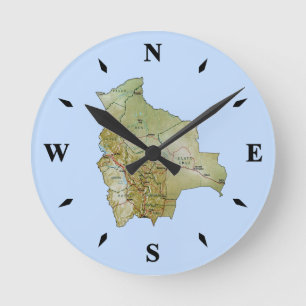 Redondo Mediano Reloj de mapa de Bolivia
