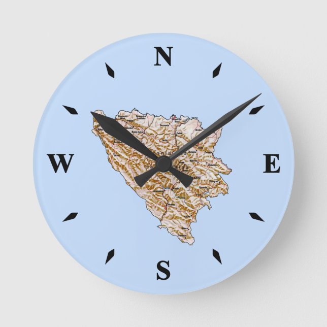 Redondo Mediano Reloj de mapa de Bosnia y Herzegovina (Anverso)