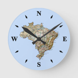 Redondo Mediano Reloj de mapa de Brasil