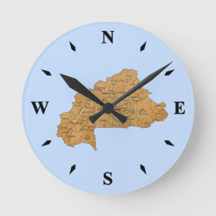 Redondo Mediano Reloj de mapa de Burkina Faso