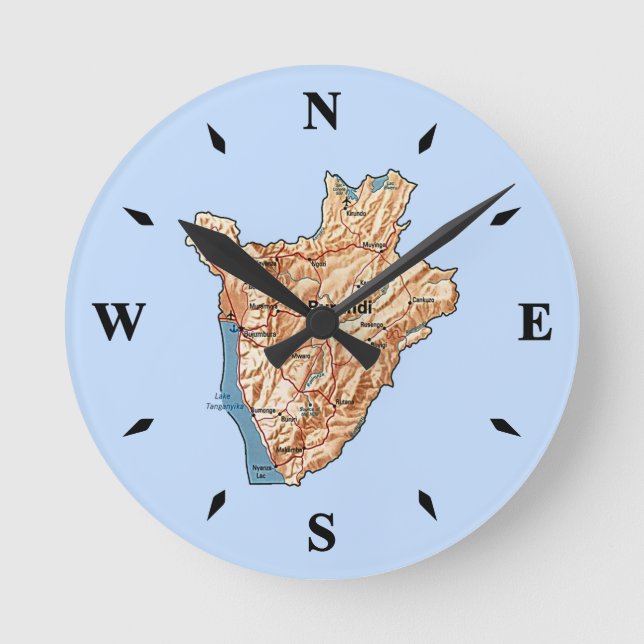Redondo Mediano Reloj de mapa de Burundi (Anverso)