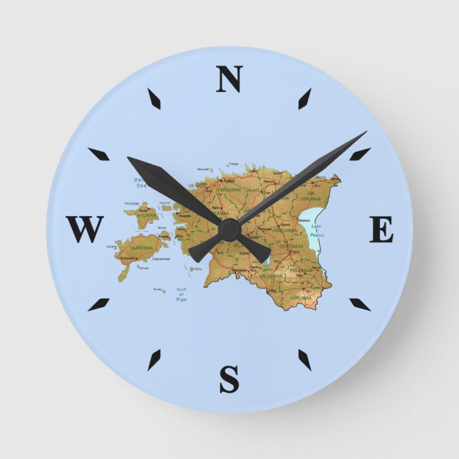 Redondo Mediano Reloj de mapa de Estonia (Anverso)