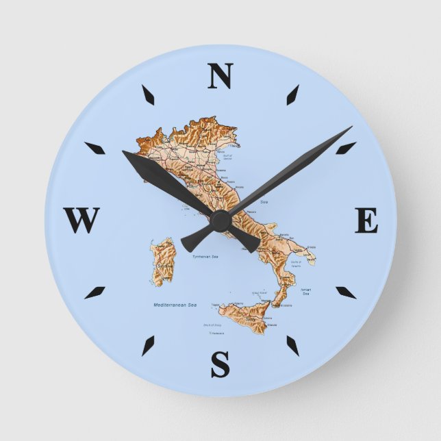 Redondo Mediano Reloj de mapa de Italia (Anverso)