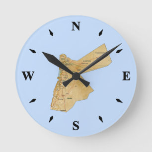 Redondo Mediano Reloj de mapa de Jordania