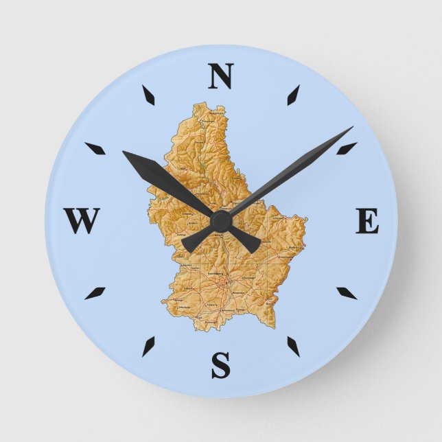 Redondo Mediano Reloj de mapa de Luxemburgo (Anverso)