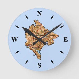 Redondo Mediano Reloj de mapa de Montenegro