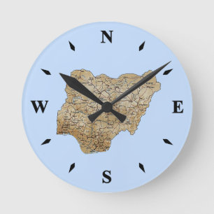 Redondo Mediano Reloj de mapa de Nigeria