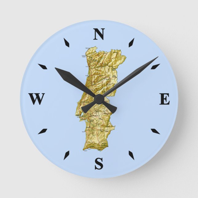 Redondo Mediano Reloj de mapa de Portugal (Anverso)