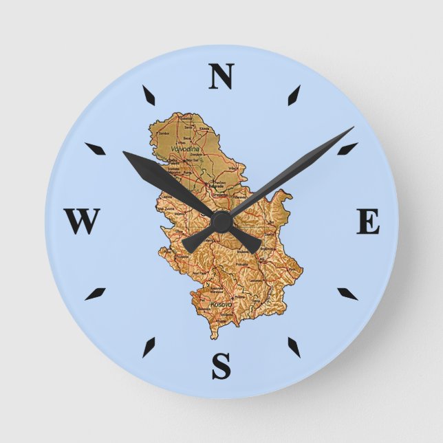 Redondo Mediano Reloj de mapa de Serbia (Anverso)