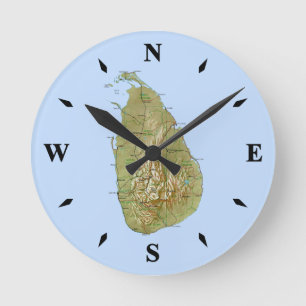 Redondo Mediano Reloj de mapa de Sri Lanka