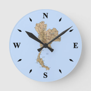 Redondo Mediano Reloj de mapa de Tailandia