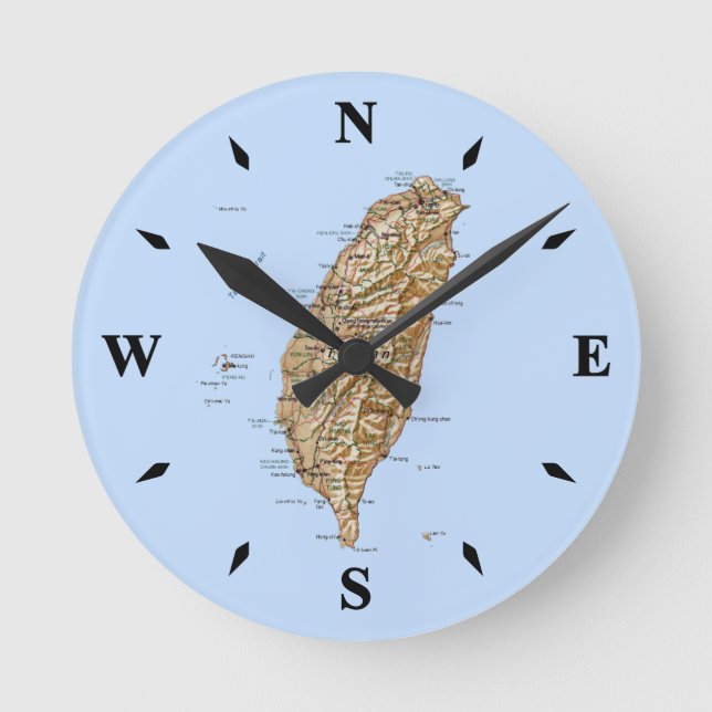 Redondo Mediano Reloj de mapa de Taiwán (Anverso)
