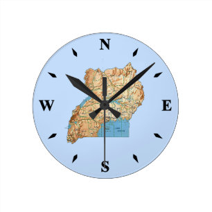 Redondo Mediano Reloj de mapa de Uganda