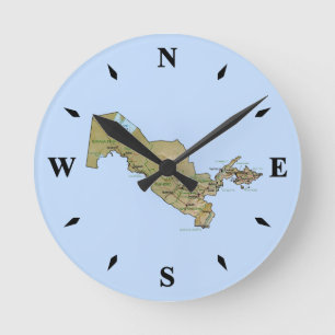 Redondo Mediano Reloj de mapa de Uzbekistán