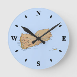 Redondo Mediano Reloj de mapa de Yemen