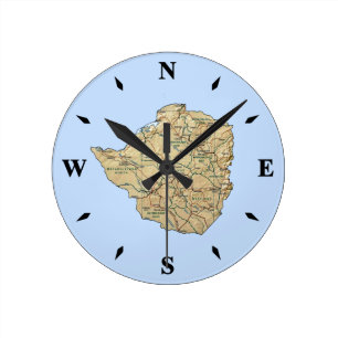 Redondo Mediano Reloj de mapa de Zimbabue