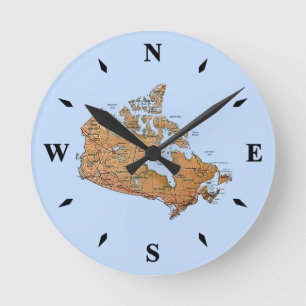 Redondo Mediano Reloj de mapas de Canadá