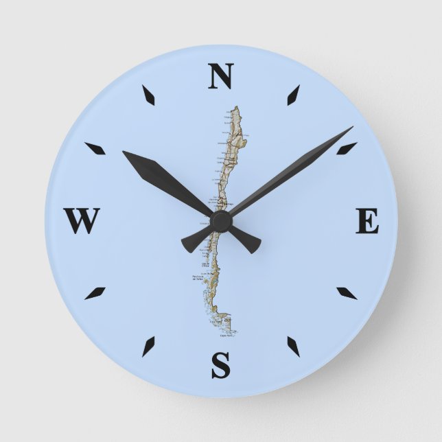 Redondo Mediano Reloj de mapas de Chile (Anverso)