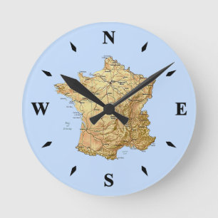 Redondo Mediano Reloj de mapas de Francia