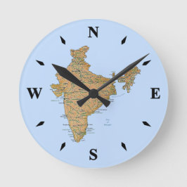 Redondo Mediano Reloj de mapas de India