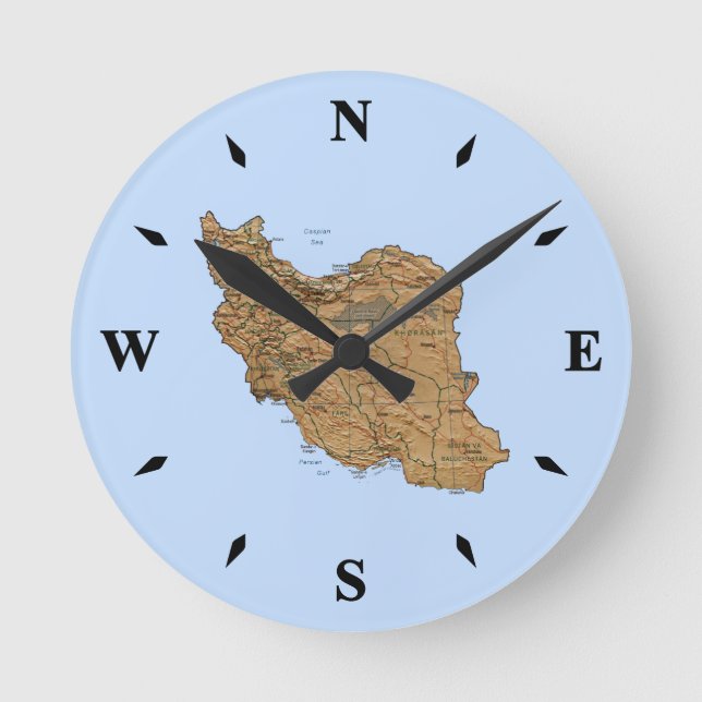 Redondo Mediano Reloj de mapas de Irán (Anverso)