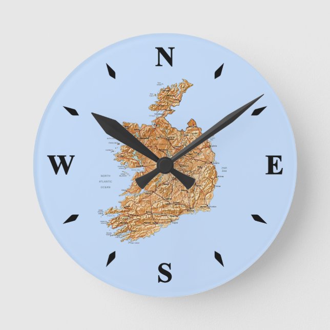 Redondo Mediano Reloj de mapas de Irlanda (Anverso)