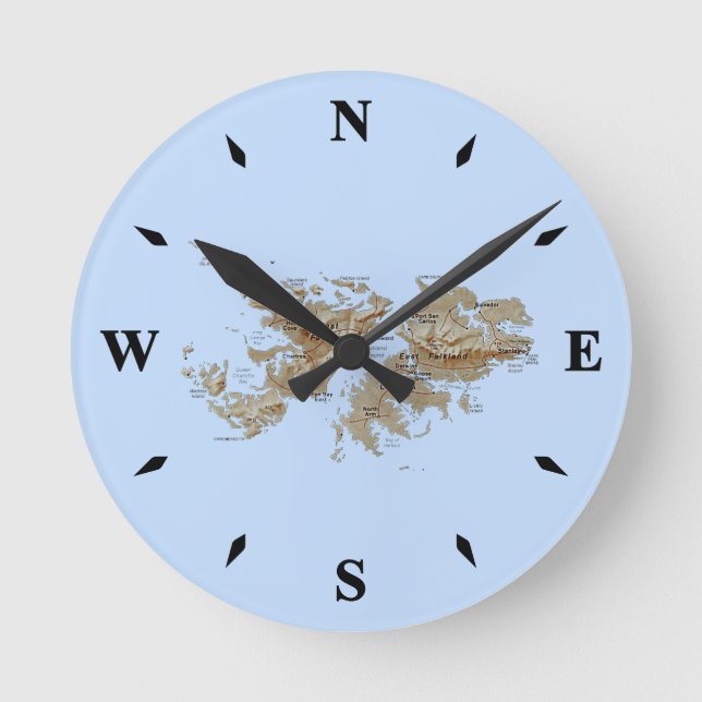 Redondo Mediano Reloj de mapas de las Islas Falkland (Anverso)